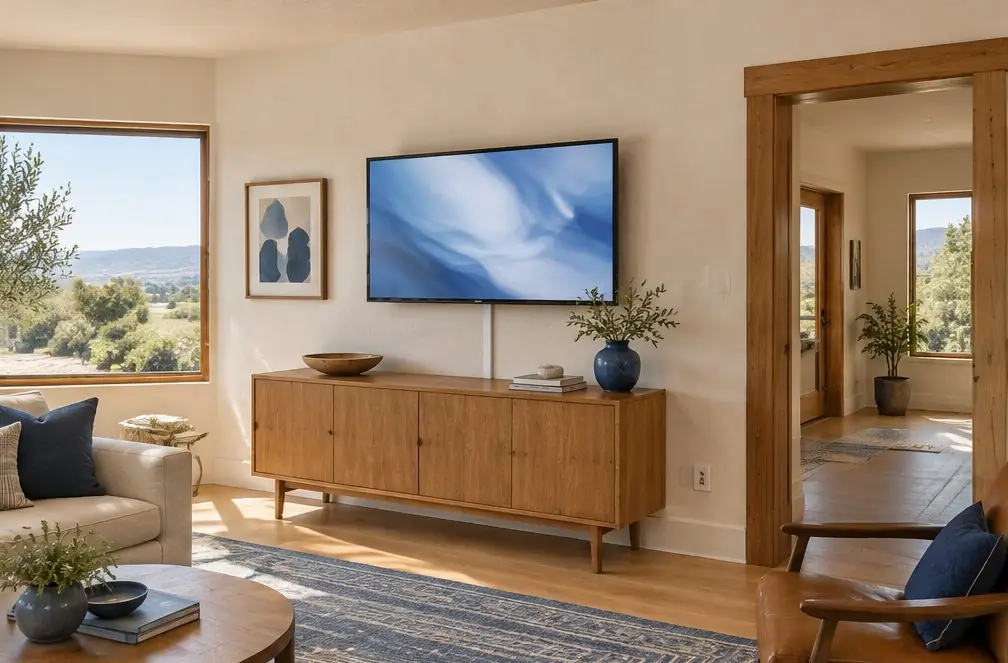 Illustration: a wall-mounted TV in a typical Fairmont Knolls home